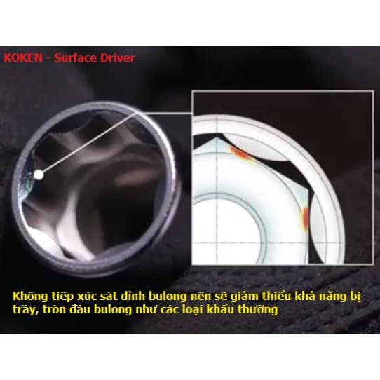 Bộ tuýp khẩu 3/8 ngắn chống trầy ốc Koken Nhật RS3410M/12 từ cỡ 8-19mm - Made in Japan