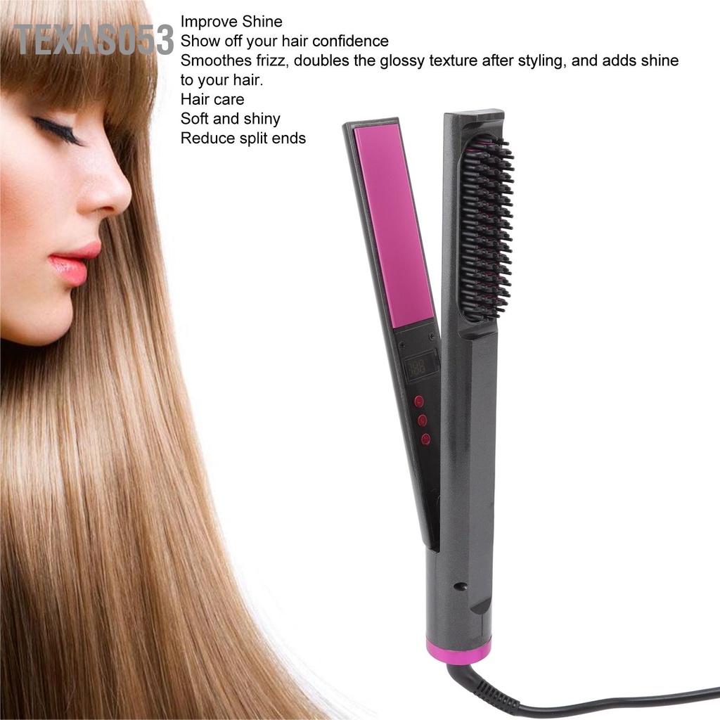 Texas053 Máy Duỗi Tóc 3 trong 1 Có Lược Điện Tạo Kiểu Đa Năng Bàn ủi Chống Da Đầu Mượt 110‑240V