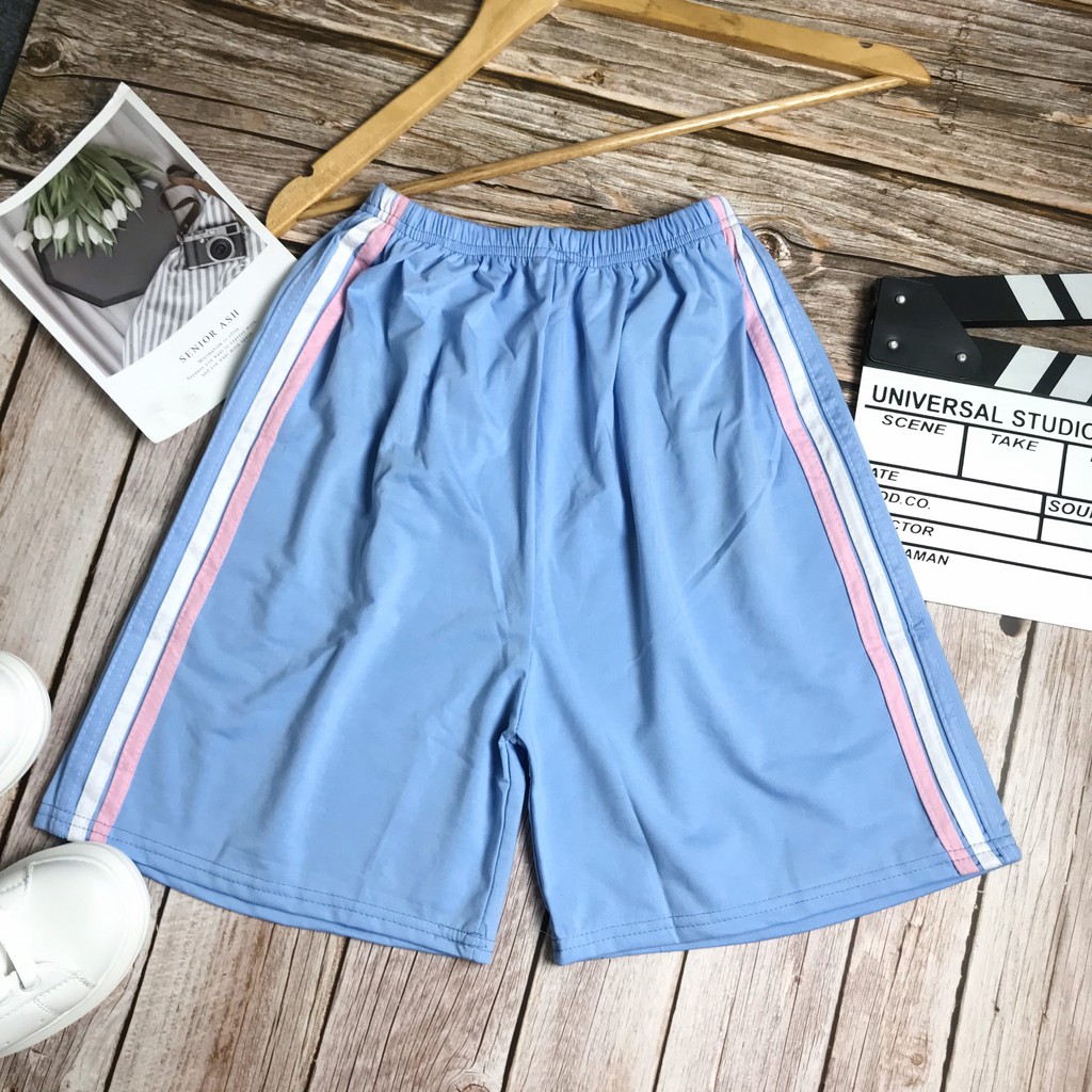 Quần Sooc 3 Sọc RAINBOW TUHO Oversize 🌸 Quần Short Đùi Vải Cotton Ống Rộng Unisex Màu Đen | Trắng | Xanh