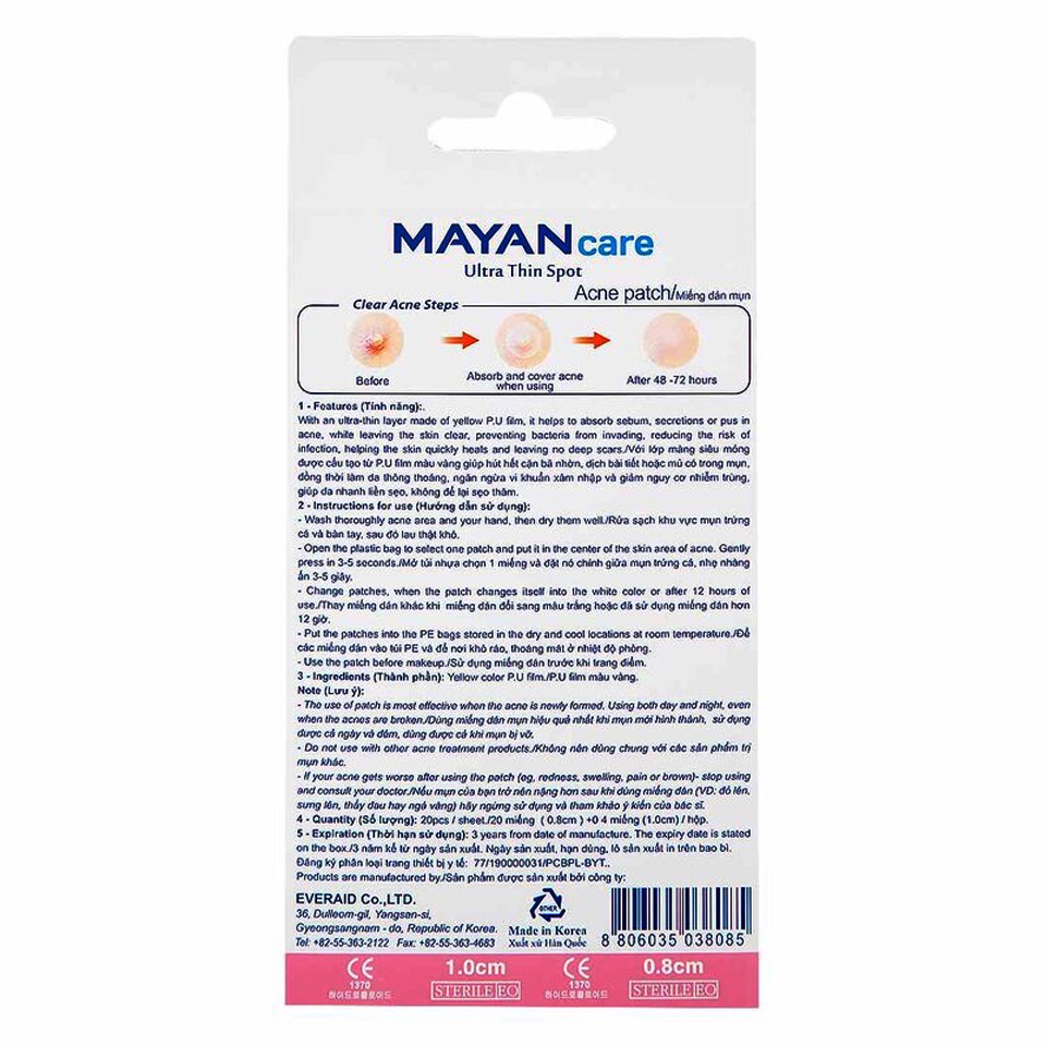 Miếng dán mụn Mayan Ultra Thin Spot giảm viêm, giảm sưng hiệu quả trong 48h