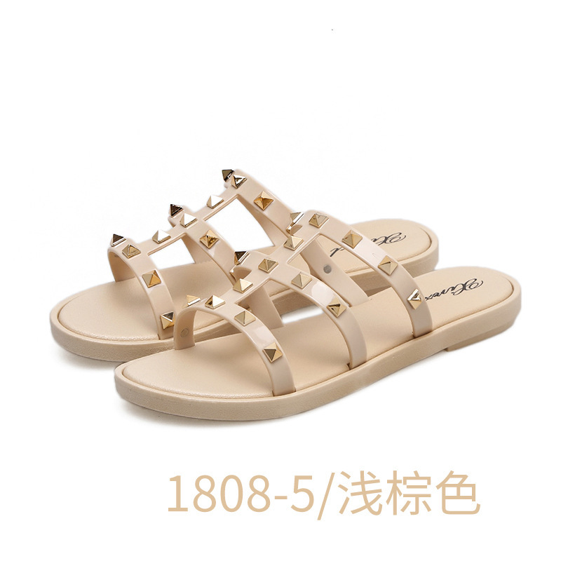 Dép Quai Ngang Đế Bằng Chống Trượt Đính Đinh Tán Thời Trang Hàn Duyên Dáng Cho Nữ