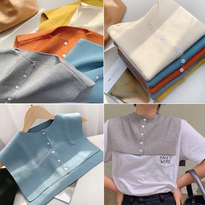 Cổ Áo Giả Khăn Choàng Ngắn Dệt Kim Cài Nút Xuống Màu Sắc Trơn Ấm Áp Có Thể Tháo Rời Cho Nữ