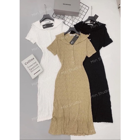 Váy body xốp cổ bẻ cúc dáng dài | BigBuy360 - bigbuy360.vn