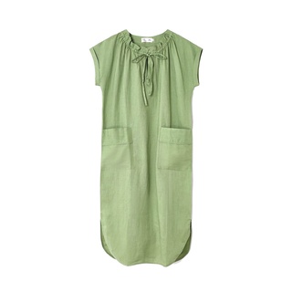 TIMTAY - Đầm linen tay ngắn cổ thắt nơ dáng suông màu xanh non
