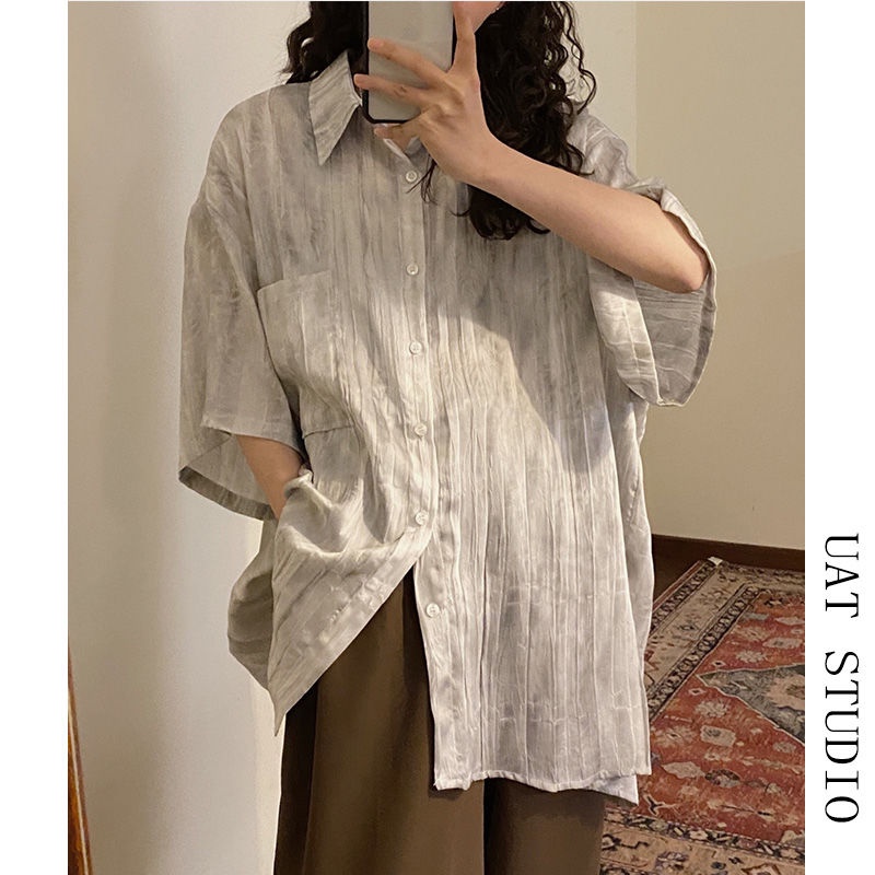 Áo Sơ Mi Tay Ngắn Nhuộm Màu Phong Cách Vintage Thời Trang Mùa Hè Cho Nữ