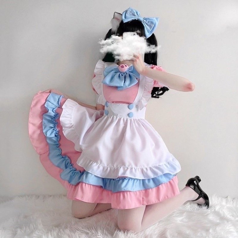 [Có sẵn] Maid Hồng Loli Gắn Tay Mèo Kèm Vớ