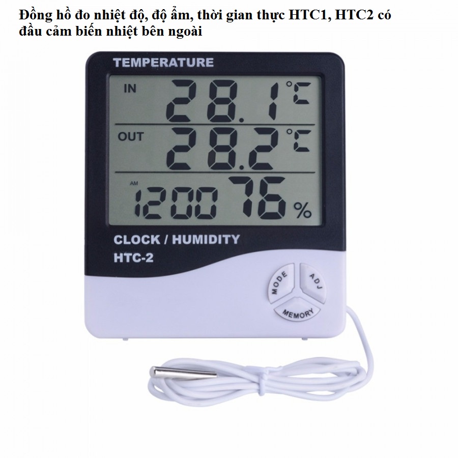 Máy đo nhiệt độ, độ ẩm, thời gian thực HTC1, HTC2 có đầu cảm biến nhiệt bên ngoài - Nhiệt kế điện tử