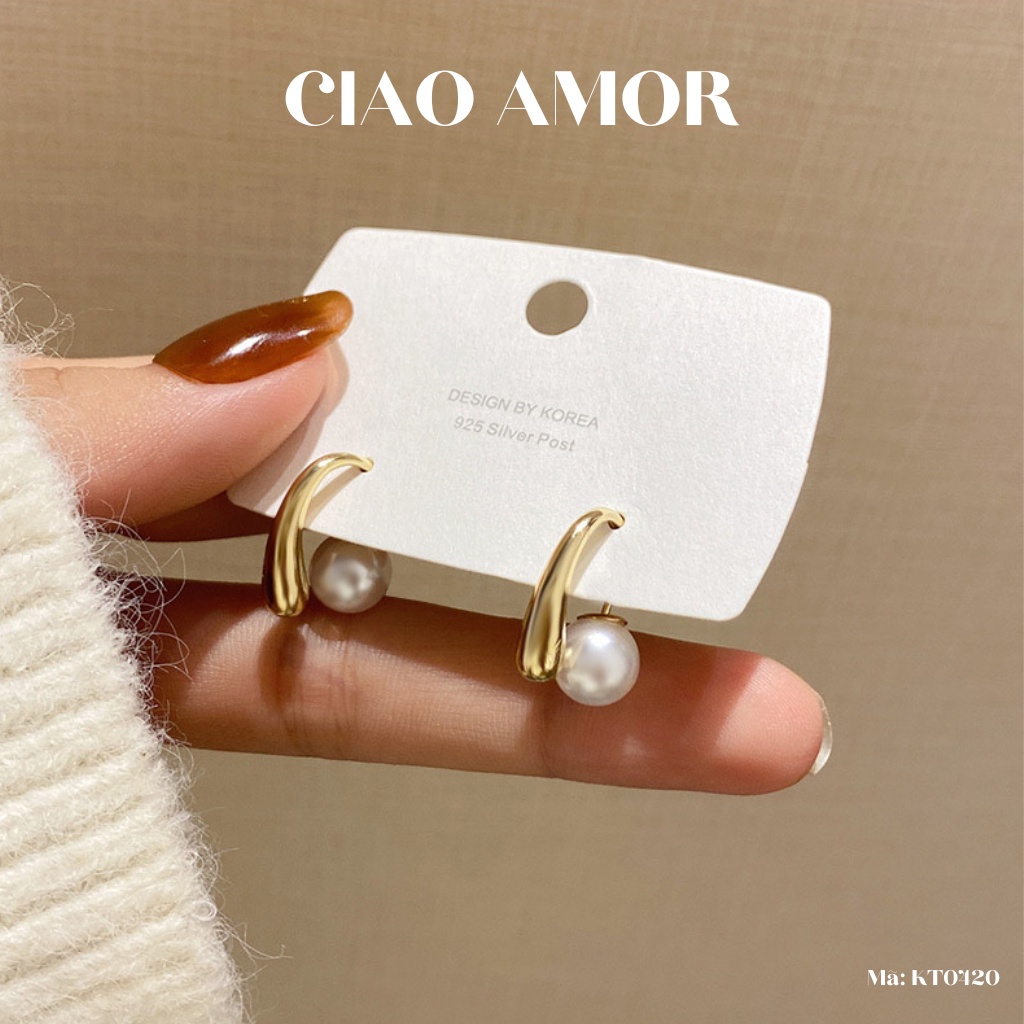 Khuyên tai nữ, Bông tai bạc 925 vòng trước sau đính ngọc đơn giản thanh lịch Trang sức Ciao Amor - KT0420