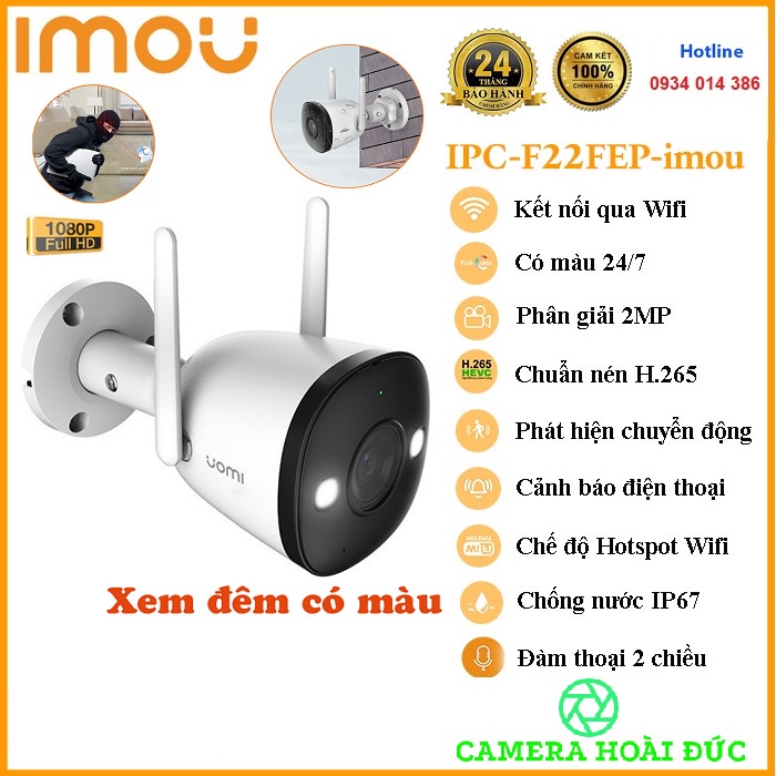 Camera wifi Imou F22FP có màu ban đêm, ngoài trời, chống trộm, chống nước, tích hợp mic - Bảo hành 24 tháng