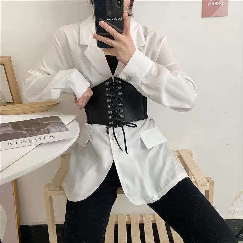 Corset bản to thắt dây phối nút cài kim loại CORSET NỊT BỤNG ullzang 12cm