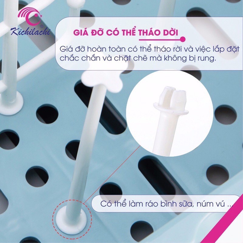 Giá úp bình sữa Kichilachi có nắp đậy và khay hứng nước