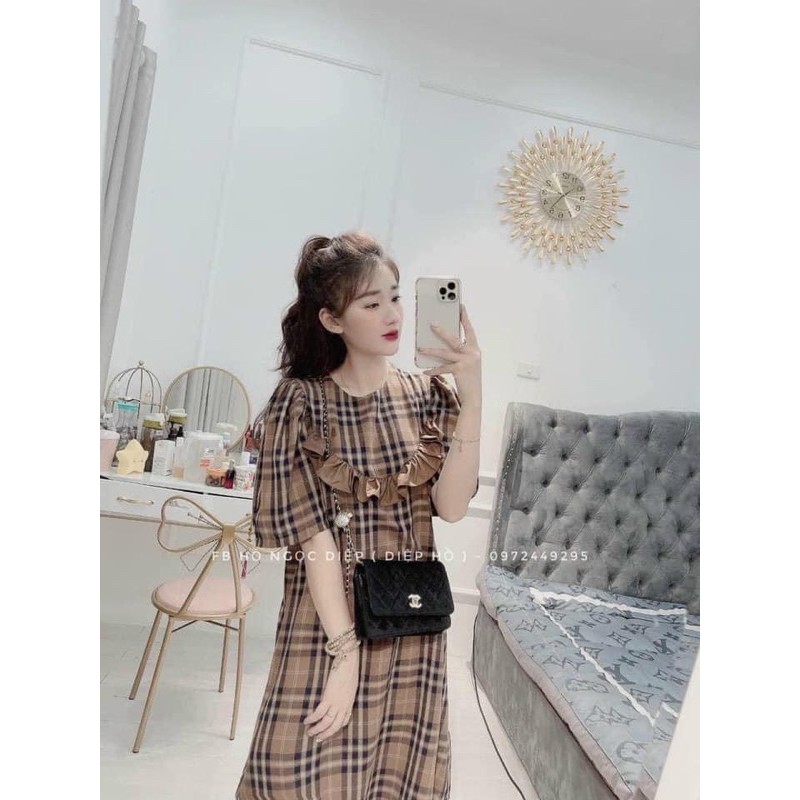 [Mã FATHANG5 giảm 10K đơn 50K] Váy suông kẻ bèo nâu tây /119k | BigBuy360 - bigbuy360.vn