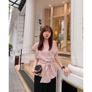 Áo sơ mi lệch vai 2 lớp ba màu