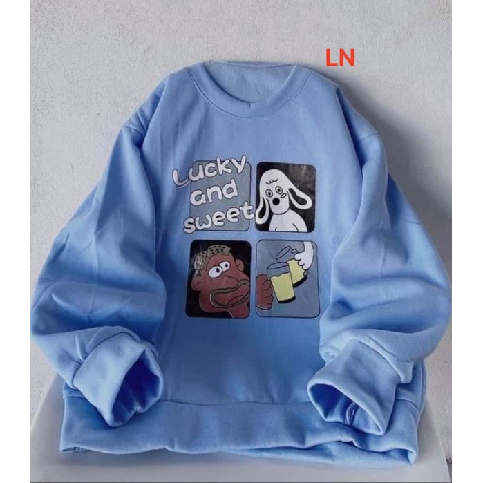 Áo nỉ Cún Lucky siêu yêu cổ tròn tay bồng.hangtotgiare98