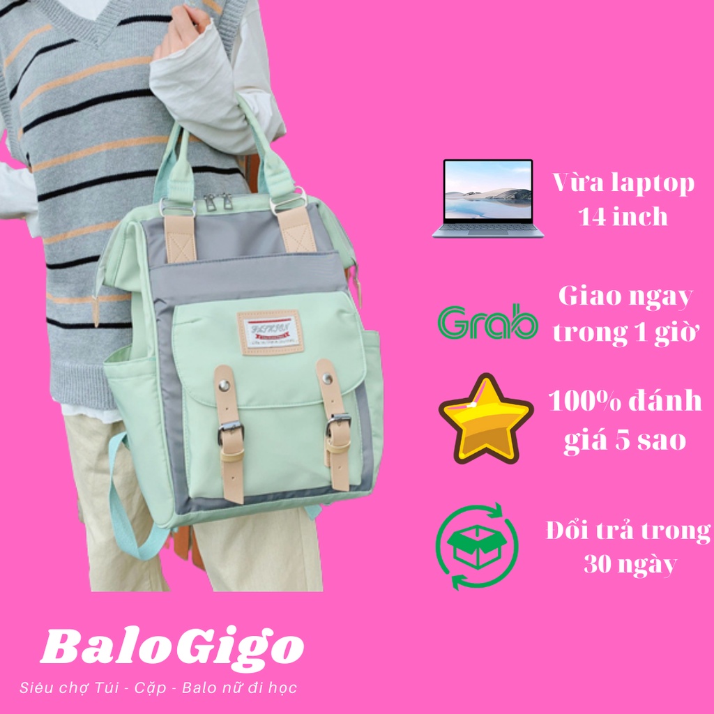 Balo sinh viên nữ có quai xách vải chống nước chứa laptop 14 inch G238 - BaloGigo