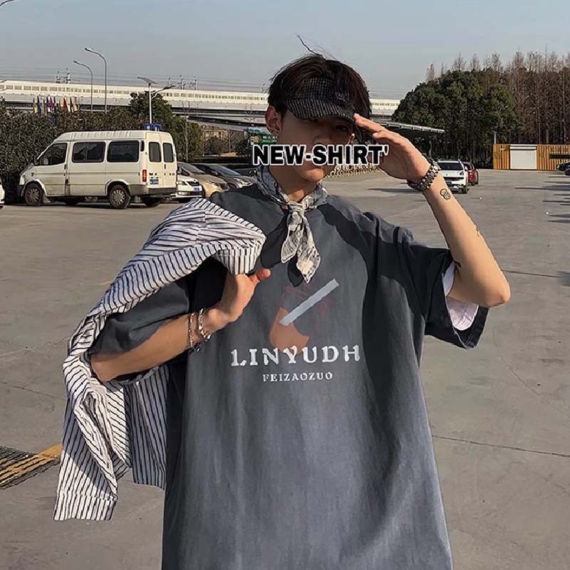 Áo Thun Tay Ngắn Dáng Rộng In Chữ Phong Cách Hip Hop Hàn Quốc Thời Trang Mùa Hè Cho Nam Size M-8XL