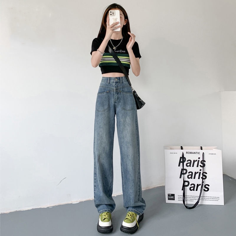 Quần Jean Dài Lưng Cao Dáng Rộng Vải Mỏng Thời Trang Mùa Hè 2022 Cho Nữ