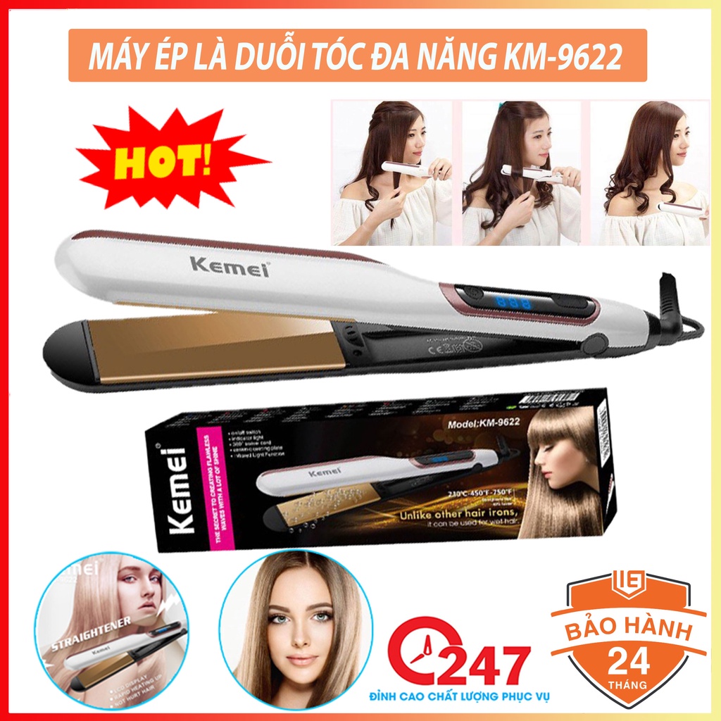 Máy Làm Tóc Cao Cấp KM-9622 - Máy Ép/ Duỗi/ Là Tóc Mái Tiện Lợi - Hàng Chính Hãng - Bảo Hành 24 Tháng
