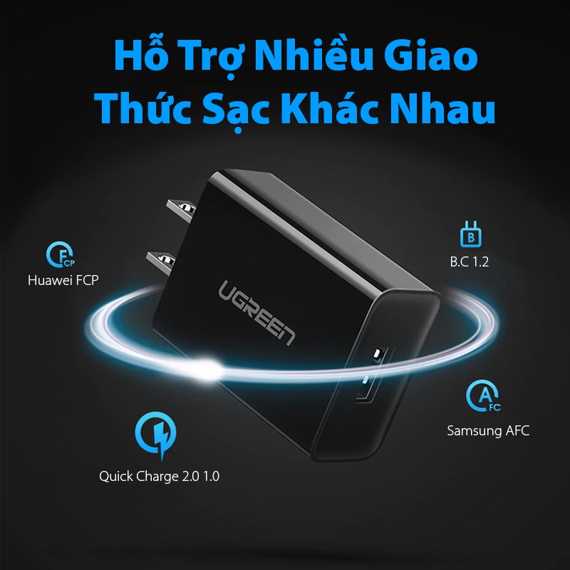 Củ sạc nhanh 18W cổng USB hỗ trợ Quick Charge 3.0 Ugreen 60495 - Hàng chính hãng