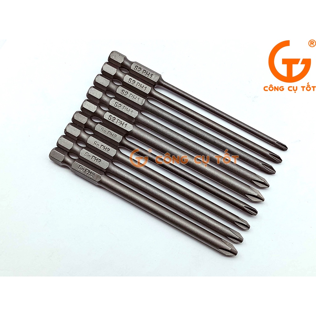 Vỉ 9 đầu bắt vít 4 cạnh chuôi lục thép S2 Φ3 - Φ6mm dài 100mm