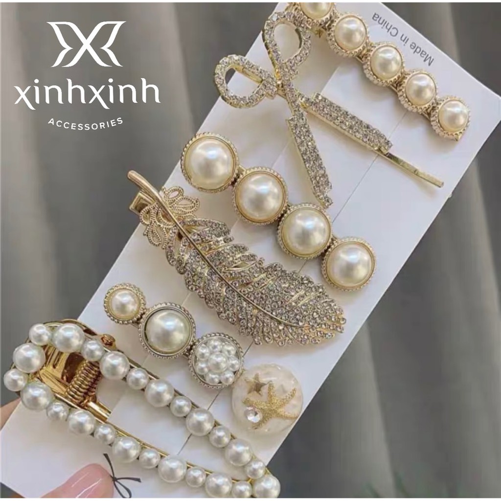 Set 6 kẹp tóc ulzzang đính hạt dễ thương cặp tóc phong cách Hàn Quốc cho bạn gái - Xinh Xinh Accessories