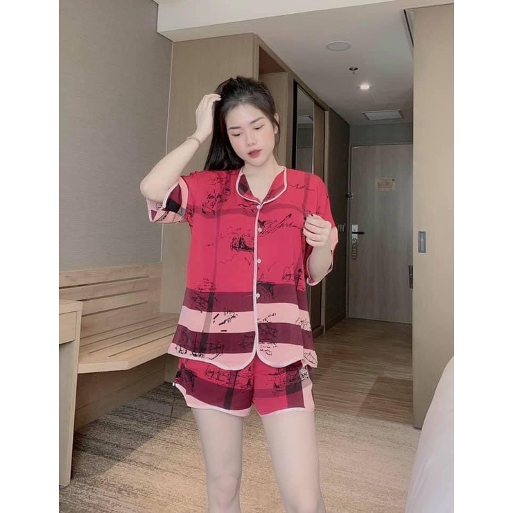 Đồ bộ nữ cổ sóng cộc tay quần đùi chất liệu Mango mặc nhà sang trọng freesize | BigBuy360 - bigbuy360.vn