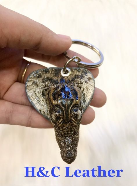 Móc khóa đầu cá sấu thật 100%, màu tự nhiên nguyên thủy size mini