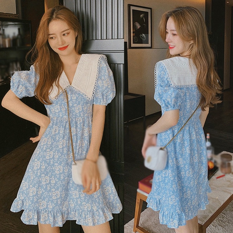 Đầm Chữ A Tay Ngắn Cổ Búp Bê In Họa Tiết Hoa Thời Trang Mùa Hè Cho Nữ