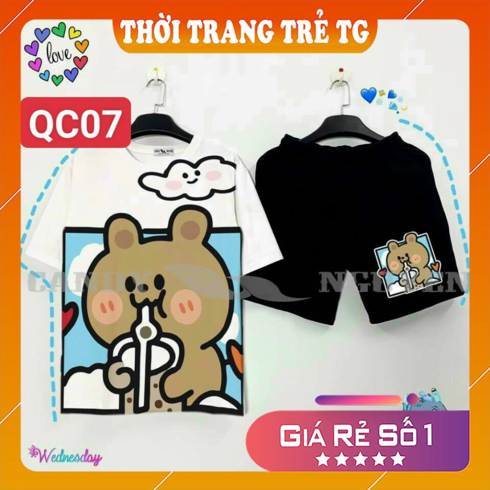 Đồ bộ hoạt hình 💕𝑭𝒓𝒆𝒆𝒔𝒉𝒊𝒑💕 Set đồ nữ QC07 Gấu Bear Set bộ Quần Đùi + ÁO cartoon 3D Cute Form Rộng Cực Thoáng M