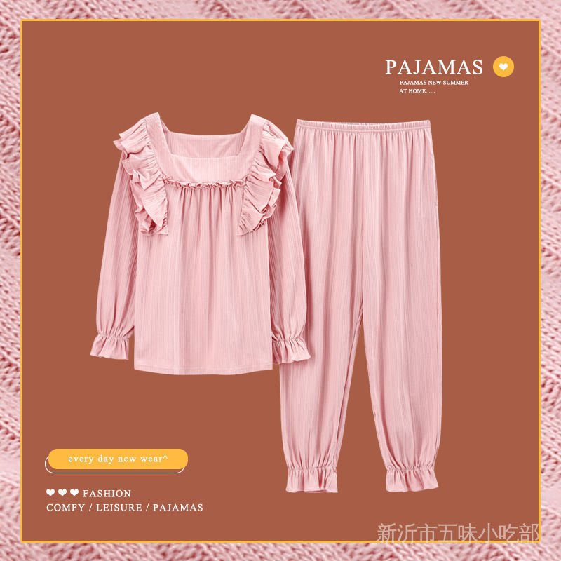 Bộ Đồ Ngủ Chất Cotton Tay Dài Phong Cách Mới Thời Trang Xuân Thu Xinh Xắn Cho Nữ
