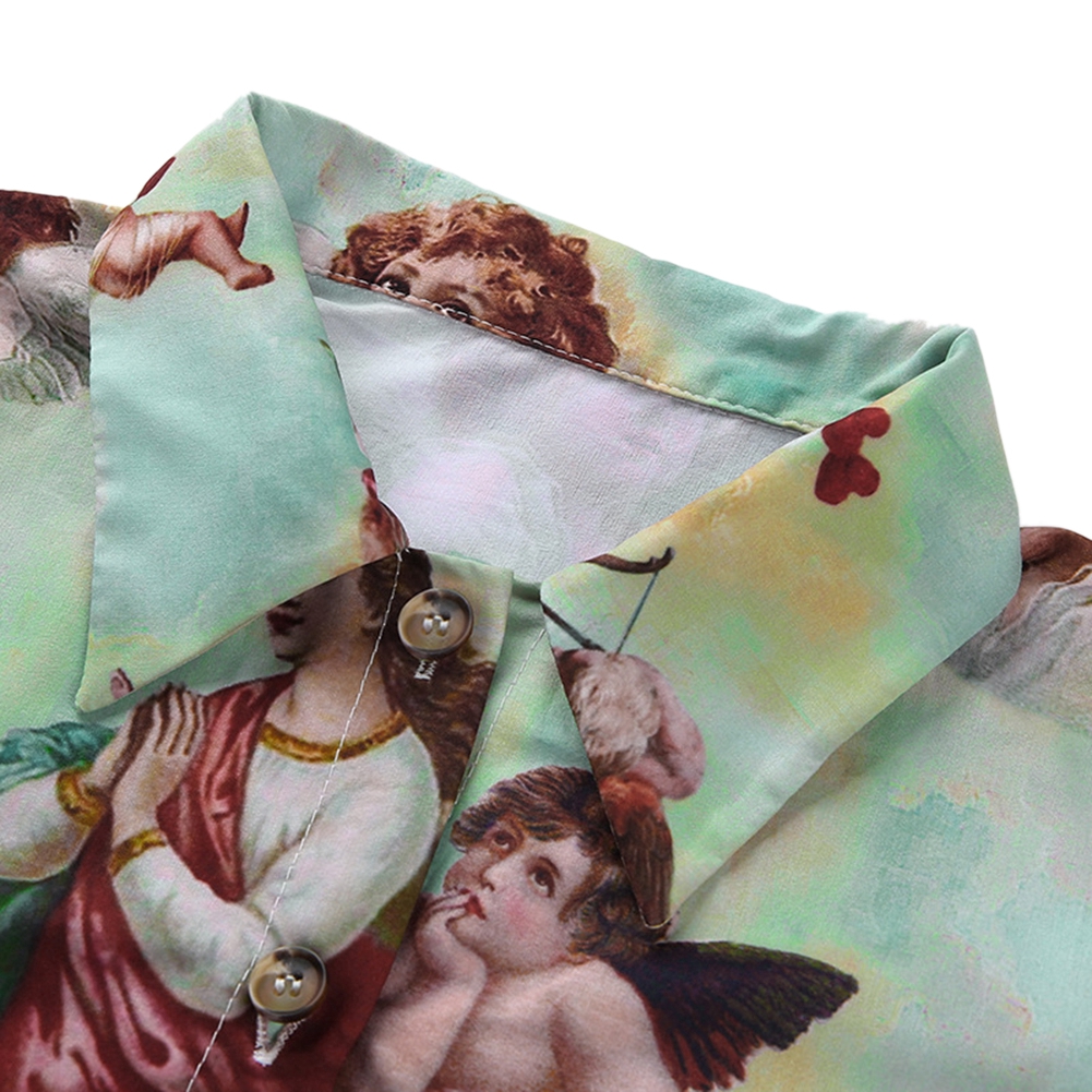 Áo sơ mi tay ngắn hoạ tiết thiên thần phong cách vintage | BigBuy360 - bigbuy360.vn