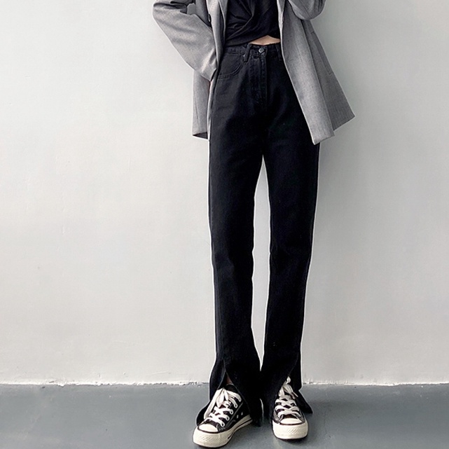 SUXI Quần Jean Đen Lưng Cao Dáng Suông Thời Trang Xuân Thu Hàn Quốc Cho Nữ