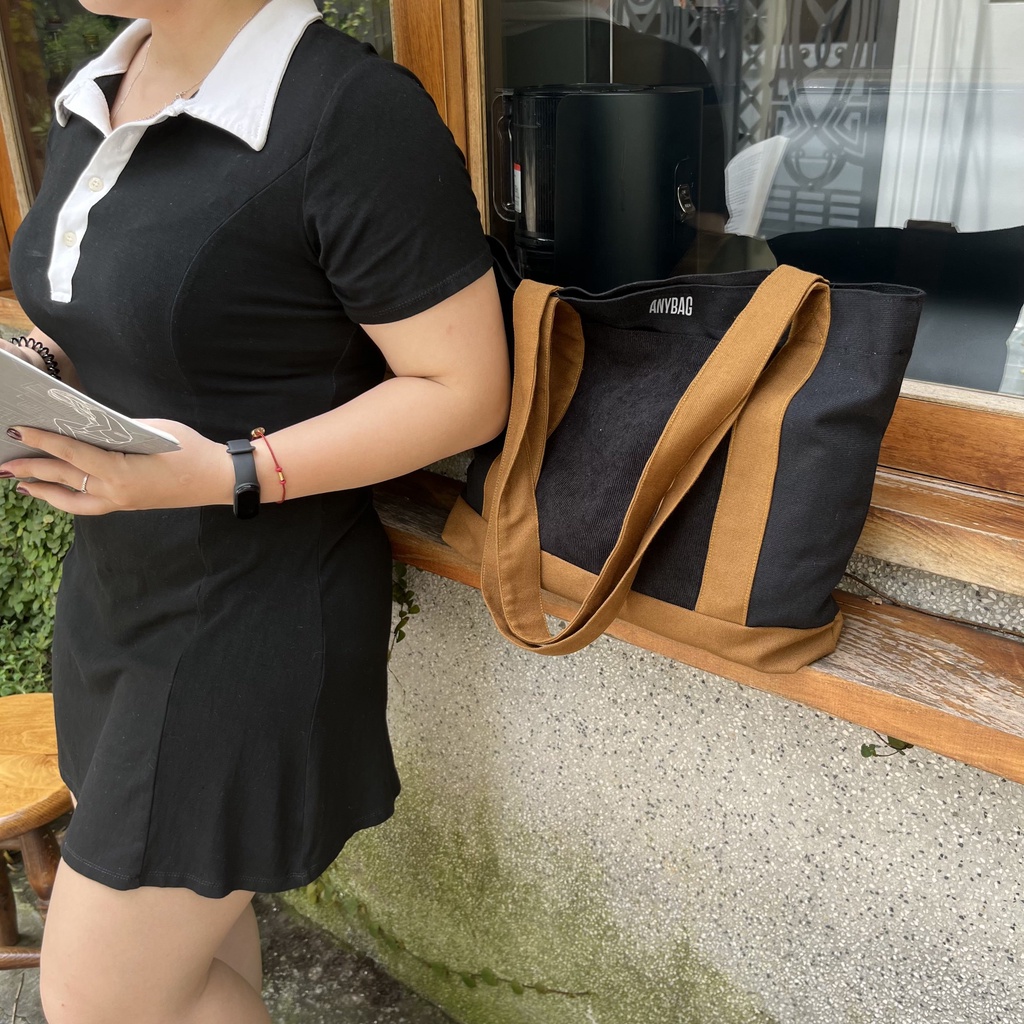 Túi tote vải canvas phối màu dáng ngang thời trang ANYBAG