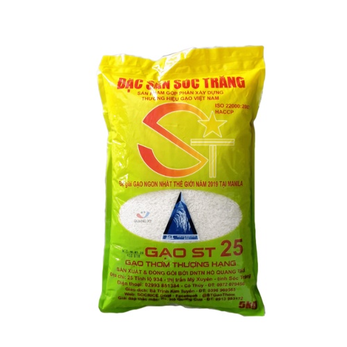 Gạo Thơm ST25 Túi 5Kg - Đạt Giải Gạo Ngon Nhất Thế Giới Năm 2019 tại Manila - Đặc Sản Sóc Trăng