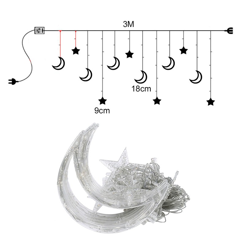 Đèn Trang Trí Rèm Cửa Họa Tiết Ngôi Sao Mặt Trăng Năm 2023 Ramadan Eid Mubarak