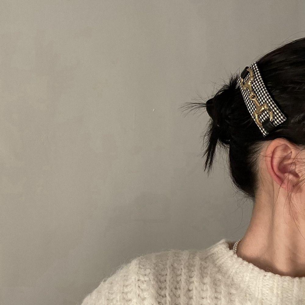 Băng Đô Cài Tóc Chất Liệu Da Phối Nhung Màu Trắng Đen Phong Cách Vintage Hàn Quốc