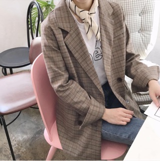Áo blazer kẻ gỗ