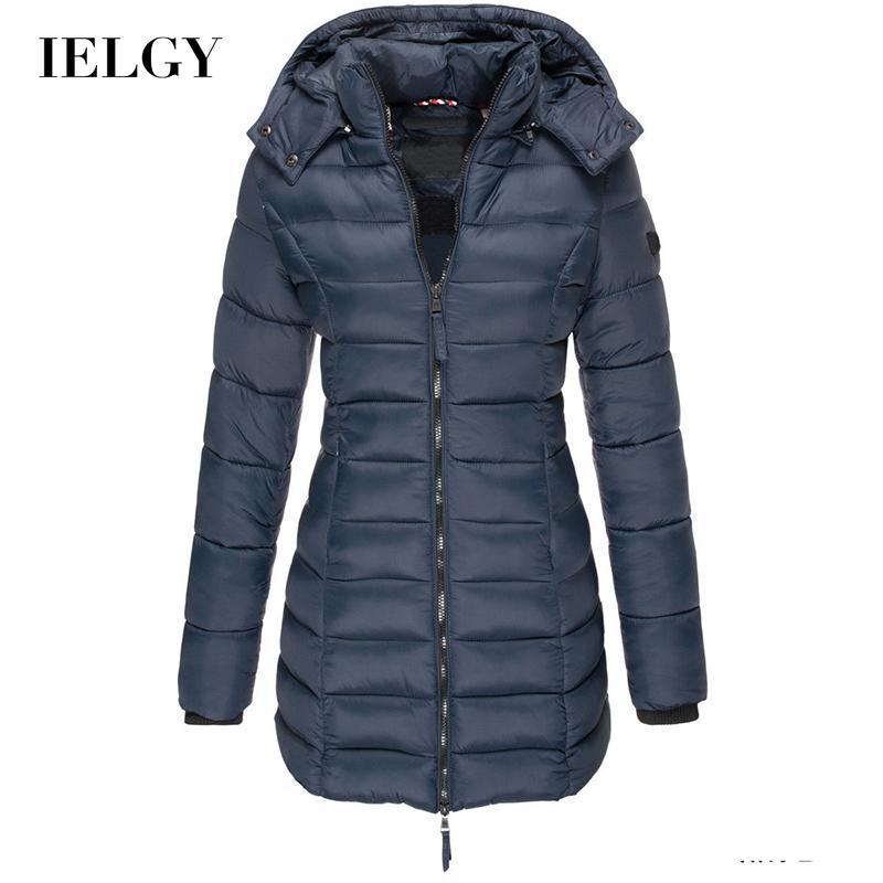 IELGY Áo Khoác Dài Tay Có Nón Trùm Màu Trơn Thời Trang Mùa Đông Cho Nữ