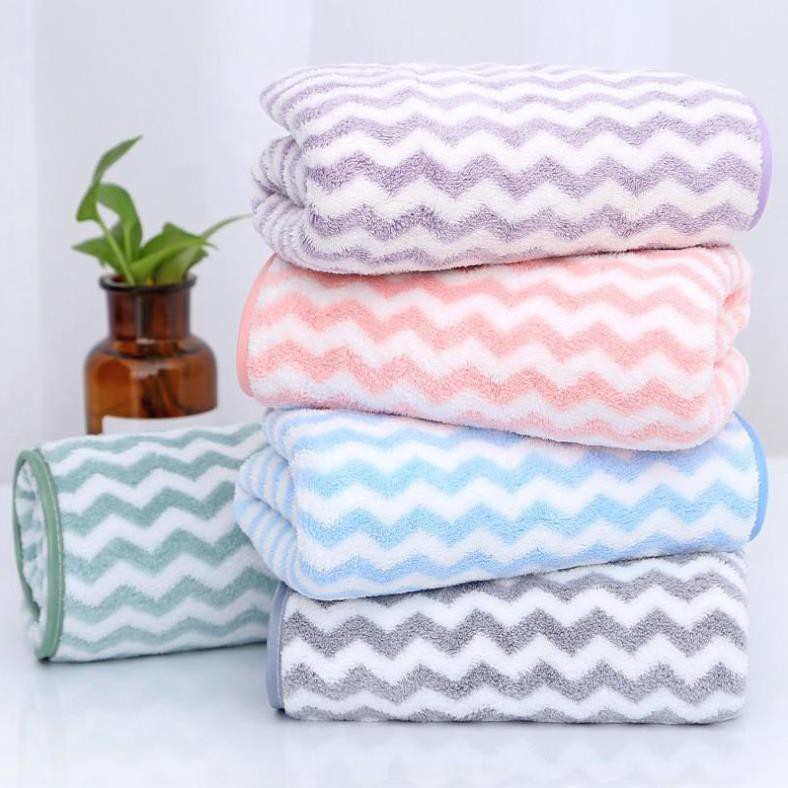 Khăn Tắm Lông Cừu Mềm Mịn Họa Tiết Sọc Hàn Quốc 35X75Cm - Trung Sọc