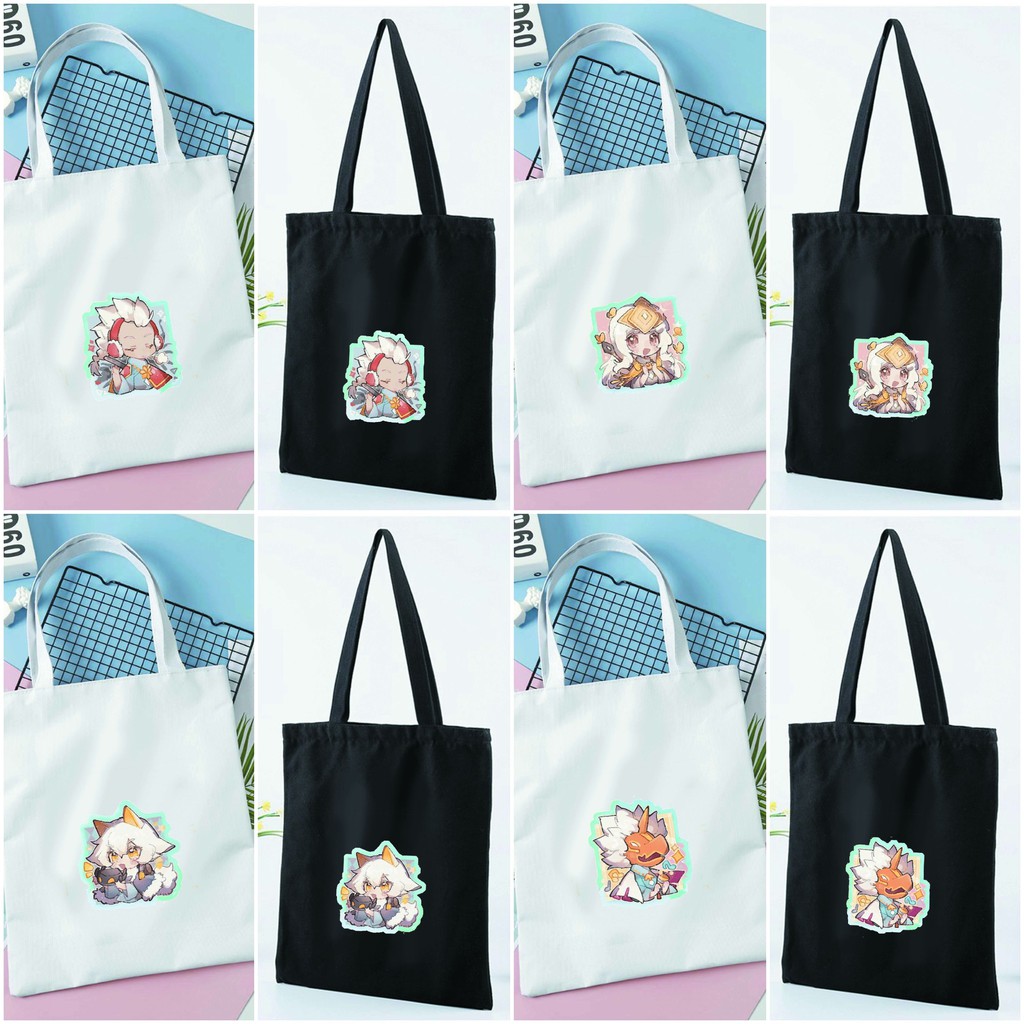 Túi tote vải đeo vai đen trắng in hình Sky Children of the Light Đứa trẻ của bầu trời anime chibi xinh xắn tiện lợi m03