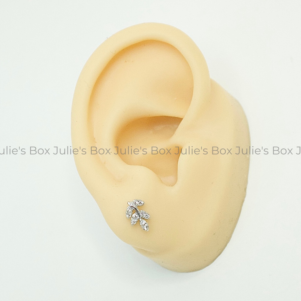 [1 Chiếc] Khuyên Tai Vành Lá Nhỏ Tai Xỏ Nam Nữ Hình Unisex Titanium Không Đen Không Ngứa Không Dị Ứng julies box