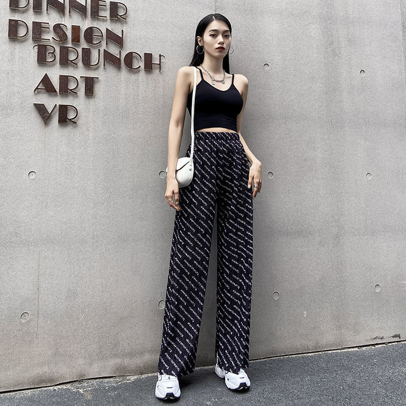 quần ống rộng Lưng Cao In Chữ Thời Trang Cho Nữ