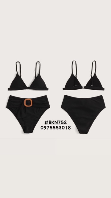 [BKN752] &lt;ÂU&gt; SET BIKINI ĐEN KÈM BELT (CẠP CAO)