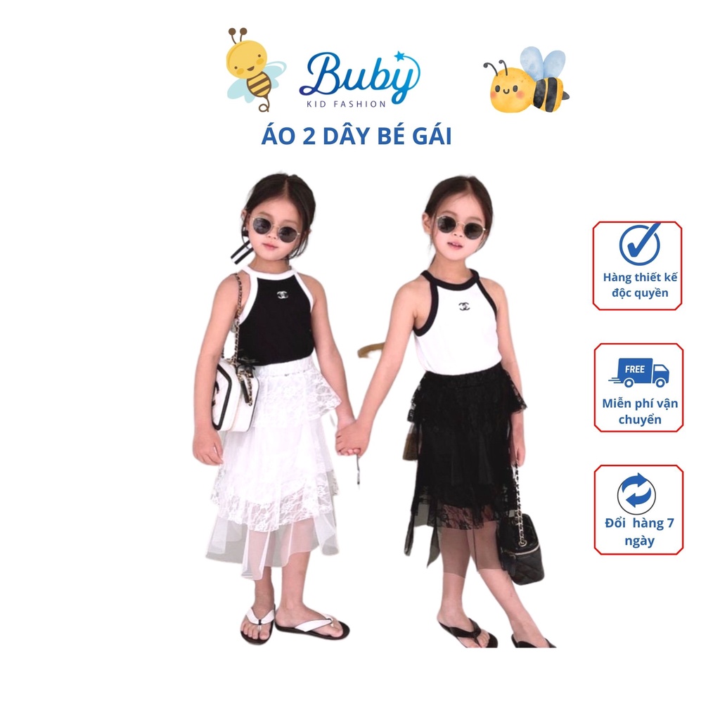 Áo croptop 2 dây bé gái BUBY. Áo thun phông cotton 100% tự nhiên cực kỳ thoáng mát cho mùa hè bé tu 1 2 3 4 5 6 7 8 tuoi