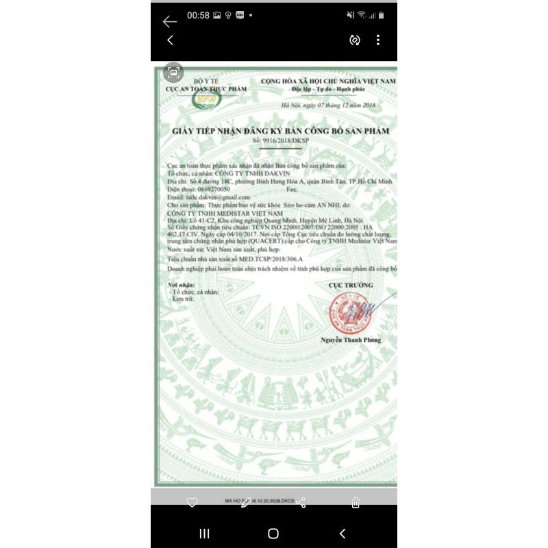 Siro Ho, Cảm An Nhi.Lọ 100 ml