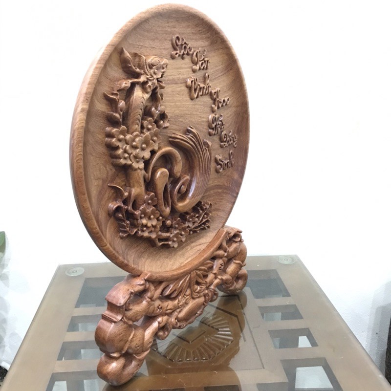 Trang đĩa chữ Lộc / Lộc tấn vinh hoa phú quý sinh Lộc bằng gỗ Hương nguyên khối 100% _ kích thước 40 - HAHANCO