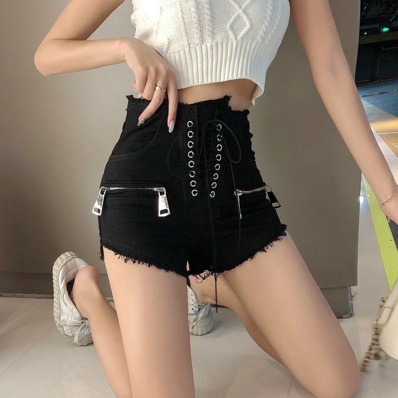 Quần short tua rua xỏ dây phối dây kéo 2 bên