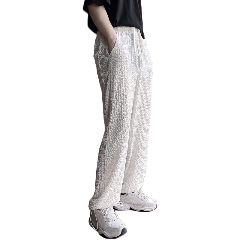 Quần dài INCERUN ống suông dáng rộng lưng thun co giãn có dây rút thời trang 3 màu tùy chọn cho bạn nam