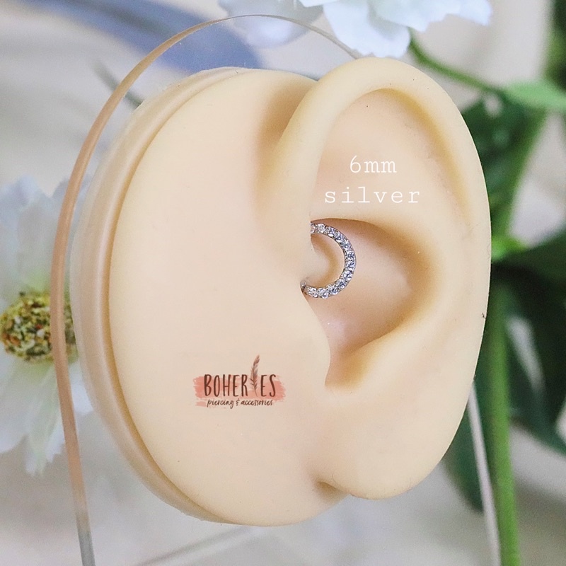 Boheries/Xỏ khuyên, khuyên tai cho Daith/Septum Bạc 925, Titanium viền đá cao cấp, không gỉ