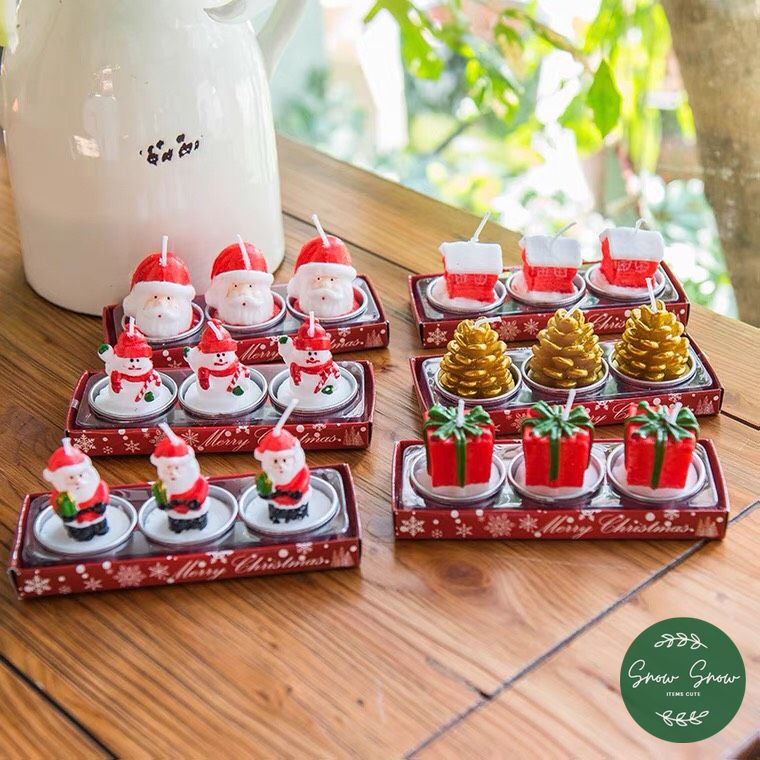 Set 3 nến thơm Giáng sinh Noel dễ thương nhiều mẫu siêu xinh có kèm đế đựng nến tiện lợi